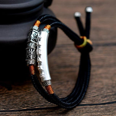 PURE SILVER Om Mani Padme Hum Charm Double Rope Tibetan bracelet